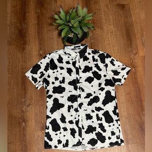 Cow Print Collared Button Up BIG